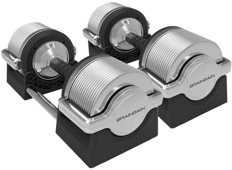 BRAINGAIN Adjustable Dumbbells Set 32kg Pair | Space Saving Adjustable Weights for Home Gym | Multiple Dumbbells in One | Smart Click Technology