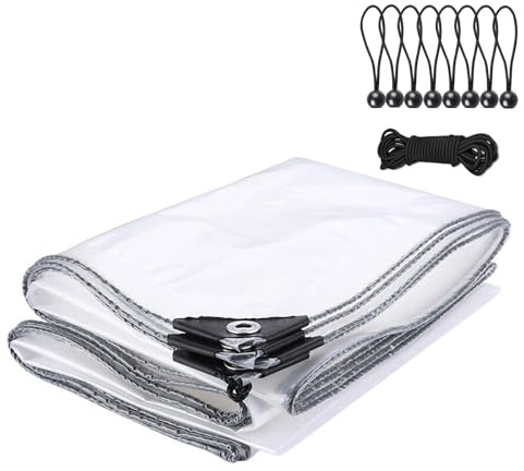 Bâche transparente imperméable et résistante avec œillets, housse imperméable et renforcée pour meubles de jardin, serres, pergola, toit, tonnelle, panneaux latéraux (4 x 4 m)