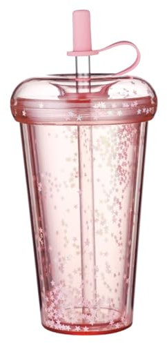 Coupages à paillettes, gobelet à double paroi rose avec couvercle et paille, 420 ml / 14,2 oz tasse isolée sûre avec paille, tasse d'eau portable à la fuite avec paille et couvercle pour l'école, b