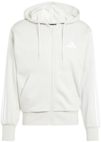adidas Men's Essential Three Stripes Fleece Zipper Hoodie, Wonder Alumina/White, S