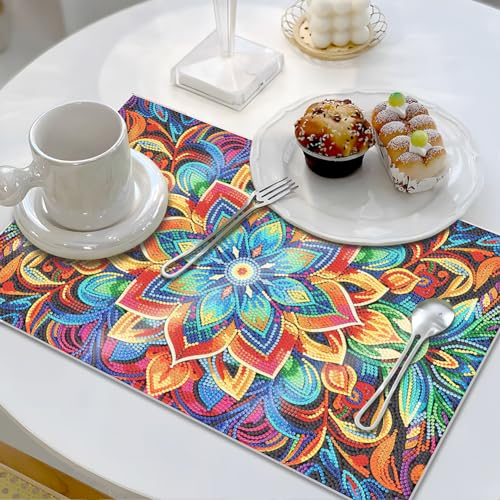 Starnearby Tovagliette da Tavola 42,5x29,5 cm, Tovagliette Diamond Painting Mandala Fai da te, Tovagliette Colazione, Sotto Piatti da Tavola Antiscivolo, Tovagliette Decorative Tavolo