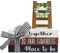 Uruney Ladder Mini Wood Decorative Book Stacks, Together is Our Favorite Place to Be Farmhouse Wooden Sign, Tiered Tray Decor Rustic Home Table Shelf Decorations with Buffalo Plaid Check Bow