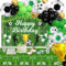 Xietaea Fussball Deko Geburtstag Kinder - Fußball Geburtstagsdeko Junge mit Happy Birthday Hintergrund, Fussball Folienballons, Grüne Luftballons Girlande, Tischdecke und Fussball Temporäre Tattoos