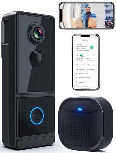 Hipoink Smart Video Doorbell Camera, Easy to Install on App and Video Doorbell itself with Agile Portrait Detection, Wireless for Home, Store and Office