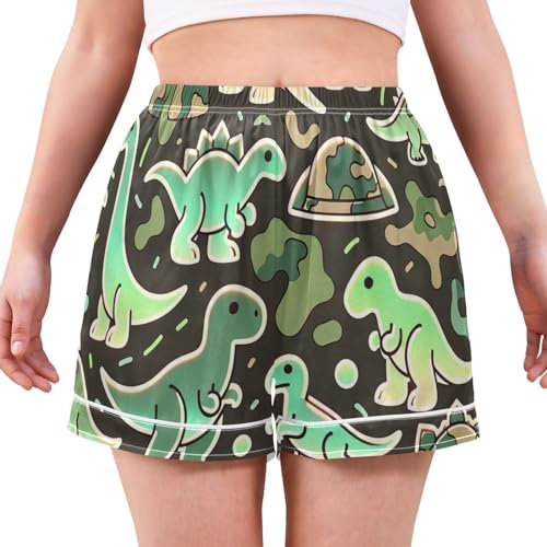 ODAWA Schlafshorts für Frauen Sukkulenten und Kaktus leichte Sommer Pyjama Hosen Boxershorts für Frauen, Camo Dino, XXL