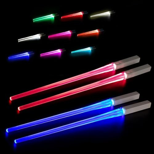 Dhqkqg Leuchtende Essstäbchen, 2 Paar Lightsaber Chopsticks, 9 Farben Lichtschwert Essstäbchen, LED Essstäbchen Lichtschwert, Wiederverwendbares und Lebensmittelecht, für Küchen Dinnerparty