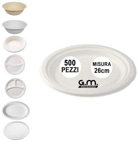G.M. DISTRIBUZIONE 500 Piatti Ovali Bianchi in Polpa di Cellulosa 26x19 cm, Ideale per Cibi Caldi e Freddi, Piati Impermeabili Adatti al Microonde