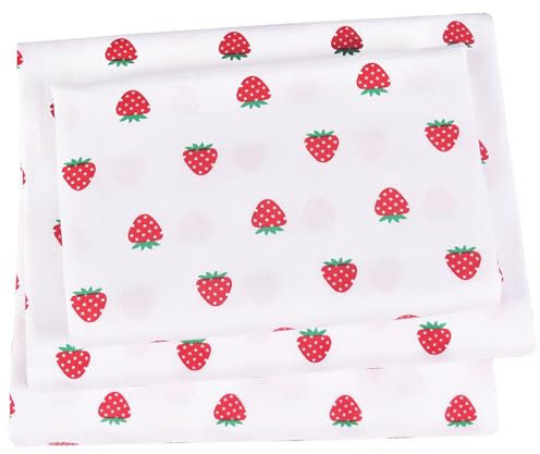 J-pinno Erdbeer-Bettwäsche-Set mit niedlichem Cartoon-Motiv, 100 % Baumwolle, 3-teilig, für Kinder, Mädchen, Jungen, Kinder, Bettlaken + Spannbetttuch + Kissenbezug, Bettwäsche, Dekoration,