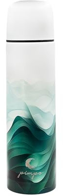Thermos café isotherme 500ml vert émeraude – Thermo inox sans BPA avec tasse & brosse – Étanche double paroi chaud/froid – Parfait pour randonnée, thé, bureau, outdoor – Design naturel PIMPO
