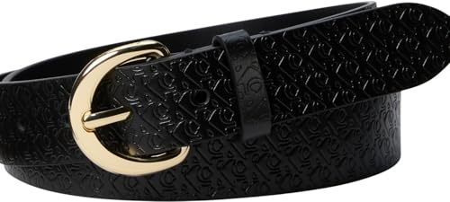 Calvin Klein Damen Ledergürtel mit klassischer Schnalle, 3 cm, Schwarz (Schwarz/Ck Light Gold), 95 cm