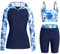 Owntop Damen 3-teiliger Rash Guard | UPF50+ Badeanzüge Kapuzen UV-Shirt | Langarm Reißverschluss Rashguard Shirts & Bikini Top & Hochtaillierte Boyshorts | Bescheidene Badebekleidung | Blau S
