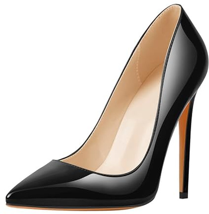 blingqueen Stiletto Heel Pumps for Women Pointed Toe High Heels Wedding Shoes Sexy 4.7 Inch Heel for Women Pole Dancing Shoes Casual Court Shoes Patent Black Party Dress Size 8 UK