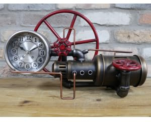 My Square Mile Industrial Steampunk Pipe Metal Gear Wall Clock with Faux Temperature Dial Display (Pipe clock/Money Box)