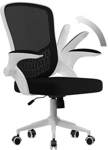 naspaluro Chaise de Bureau, Chaise de Bureau Ergonomique avec Accoudoirs Rabattables À 90°, Soutien Lombaire Unique, Maille Respirante, Siège Pivotant À 360° avec Fonction Swing, Blanc