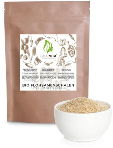 GreatVita - Graines de psyllium bio - 2 x 1000 g - 99 % de graines de psyllium entières pures - Qualité biologique certifiée en provenance d'Inde - Riche en fibres et sans gluten - Végétalien - Idéal
