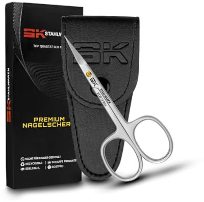 Nagelhautschere gebogen Edelstahl Rosfrei Perfekte Haut- und Nagelschere Präzises Schneiden Kombischere für Augenbrauen Wimpern Sanfte Hautpflege Kunstleder Schutzetui