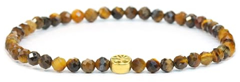 LAKADA Bracelet en véritable pierre précieuse avec perles à facettes de 4mm et arbre de la vie en acier inoxydable - différentes longueurs