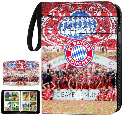 Sammelkarten Album Fussball 4 Fächer, Fussball Karten Sammelalbum mit Reißverschluss Tragegriff, 50 Seiten für 400 Karten (A)