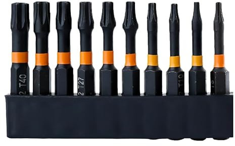 Set di punte per cacciavite Torx - 10 pezzi Set di Avvitatore Torx - T8 T9 T10 T15 T20 T25 T27 T30 T35 T40 - Codolo esagonale da 1/4 - Lunghezza 50 mm