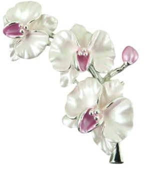 Orchid Spray Flower Brooch, Silver Tone