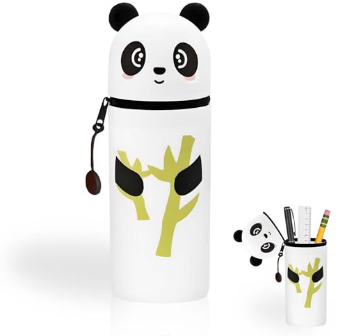 Hiqiku Federmäppchen Panda - 2 in 1 Silkon mäppchen Panda Jungen Mädchen - Kawaii federmäppchen Etui federtascheTischstifthalter Stifthalter für den Tisch Stand Up Federmäppchen Klein