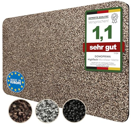DOMOPRIMA Mikrofaser Fußmatte waschbar rutschfest extra saugfähig & flach – antibakteriell, für Innenbereich & Außenbereich (Hellbraun, 60x40 cm)