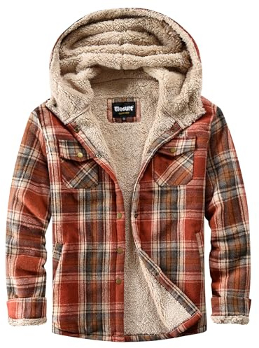 Elesuit Damen Fleece Flanell Jacke Plaid Sherpa Gefüttert Jacke Langarm Knopfleiste Kapuzenjacken für Frauen