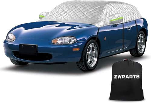 Verdickt Autoabdeckung Wasserdicht Ersatz für Mazda MX-5 Miata MK1 MK2 MK2.5 NA/NB 1989-2005, Sonnenfest Hälfte Halbgarage UV Beständige Halbe Auto Abdeckplane Staubdicht Schneefest Outdoor Indoor