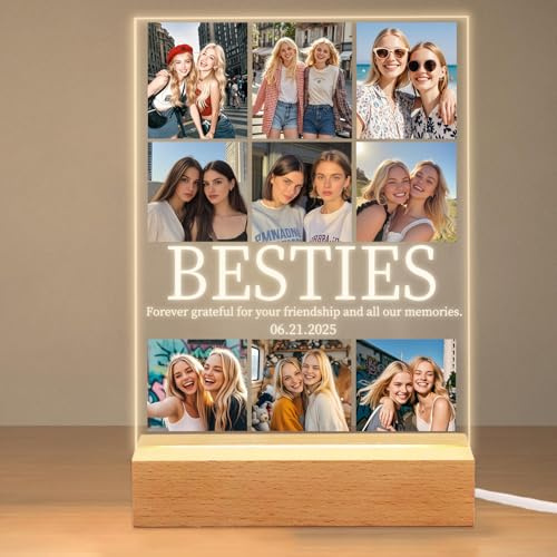 Personalized photo frame with night light, customized photo frame with photo besties, customized girlfriend gift with photo, very suitable for girlfriend female friend's birthday gift