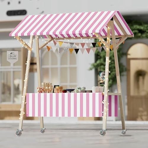 Faltbarer Verkaufswagen aus Holz mit Rädern und Markise für den Bauernmarkt