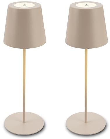 Briloner - Set of 2 Rechargeable LED Table Lamps, with Touch Control, Dimmable, Adjustable Height, IP44, LED Light, Battery Table Lamp, Bedside, Cordless, Night Light, Outdoor, 12X36 cm, Beige