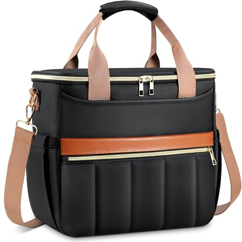 ISEYOU Insulated Lunch Bag, Wide Opening Lunch Bags for Women with 6 Pockets, Large 14.7L Leakproof Adult Cool Bag Tote with Adjustable Shoulder Strap Bottle Holder for Work Picnic School