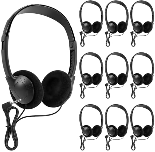 Lot de 10 écouteurs filaires avec prise jack 3,5 mm, volume réglable, avec câble de 1,2 m, prise jack pour ordinateur portable, laboratoires informatiques