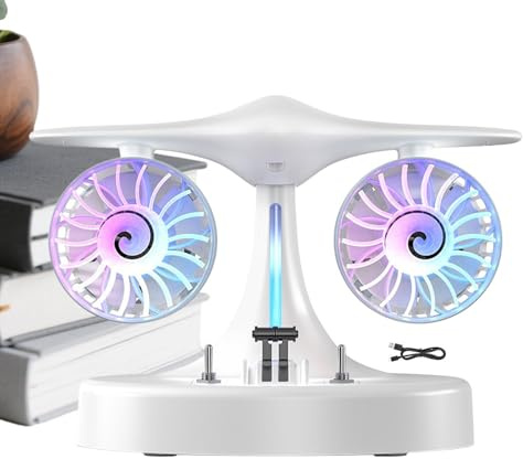 Zestivra Jets Engine Fan – Duals Turbine Desktop Cooler, Silent 0peration, RGB Lighting Aircraft Style With Wireless Charging Base | 3 Speed Portable Cooling Device For Home Office Car Use