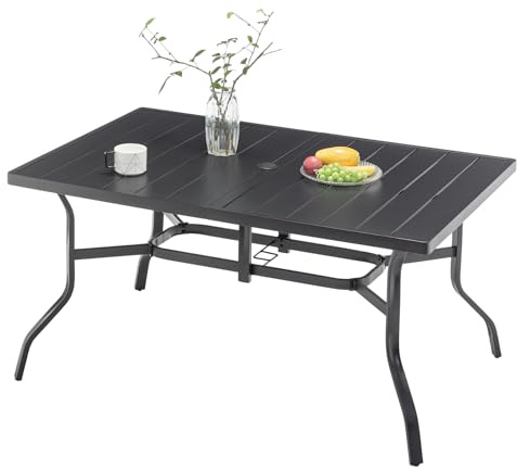 Thanaddo Gartentisch mit Schirmloch für 6 Personen, Wetterfest Terrassentisch aus Stahl, Draussen Metall Tisch Gartenmöbel 150x94 cm Gartentische Campingtisch für Garten Balkon Outdoor, Schwarz