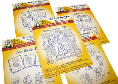 Aunt Martha's HIT0103 Iron On Transfer Patterns for Stitching, Embroidery or Fabric Painting, Cute Vintage Animal Patterns for Tea Towels or Quilting, Set of 5