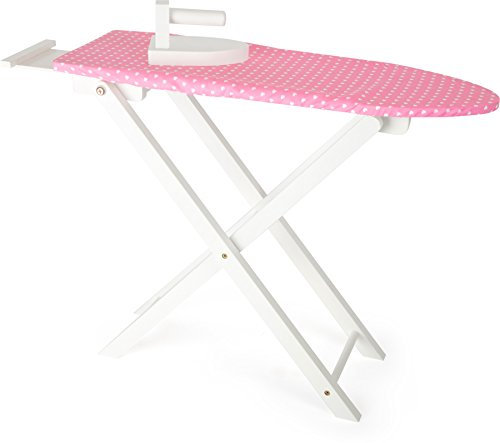 small foot 3466 childrens play Ironing board Isabella incl. wooden iron, role playing toy with pink heart pattern