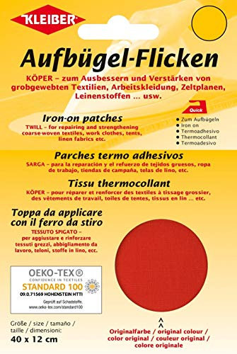 Kleiber Large Iron On Cotton Repair Patch-40cm x 12cm-Red