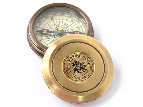 The New Antique Store 2 inches Vintage Compass Replica Brass Pocket Transit Compass - Robert Frost Poem