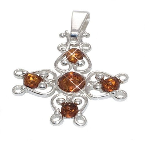 Anhänger Kreuz Bernstein Amber Silber 925