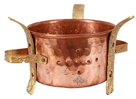 Indian Art Villa Angithi/Sigdi aus reinem Kupfer, mit Messinggriffen und Ständer, Speisenwärmer für Zuhause, Hotel und Restaurant, Breite: 11,4 cm