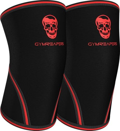 Gymreapers Ellenbogenbandagen (1 Paar) – Unterstützung, Kompression für Powerlifting, Gewichtheben, Bank, Sehnenentzündung – 5 mm Neoprenhülle (Schwarz/Rot, Large)