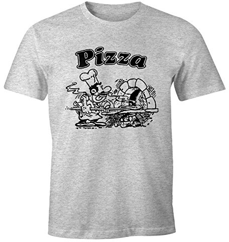 MoonWorks Pizza Shirt Schachtel Motiv Italiano Italien Fun-Shirt Grau-meliert-schwarz XL