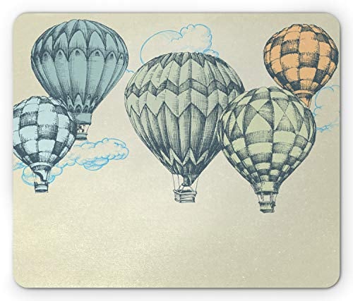 Ambesonne Vintage Mousepad Heißluftballons in weichen Tönen Fly in The Sky Air High Tourism Design Druck Rechteckig Rutschfestes Gummi Mousepad Standardgröße Grün Blau