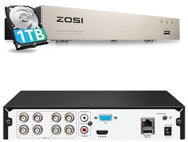 ZOSI 8CH H.265+ 1080P Surveillance DVR Recorder with 1TB Hard Drive Motion Detection Email Alert QR Code Scan Quick Remote Access View Security Camera System, w/1TB HDD 8CH DVR w/1TB HDD