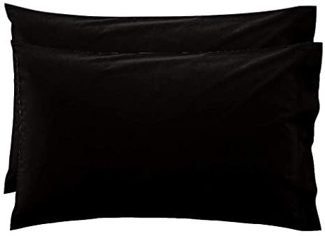 LARA MORADA - Coppia Federe Cuscino Letto, con GUANCIALE, Tinta Unita, 100% Cotone, Made in Italy, 52X82cm + Pattina Nero