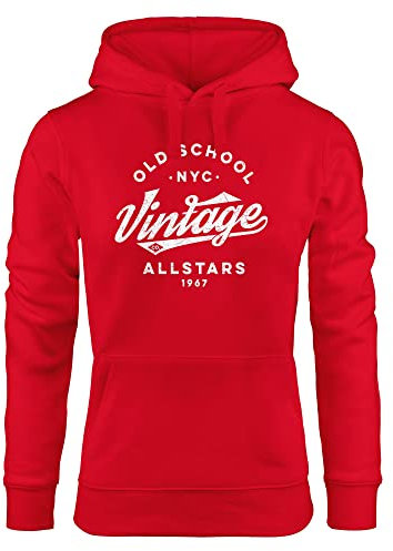 Neverless® Hoodie Damen College Style Schriftzug Oldschool Vintage Allstars Kapuzen-Pullover Fashion Streetstyle rot XL