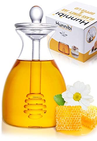Hunnibi Handgefertigtes Honigglas mit Dipper, Honiglöffel aus Glas und Honigtopf