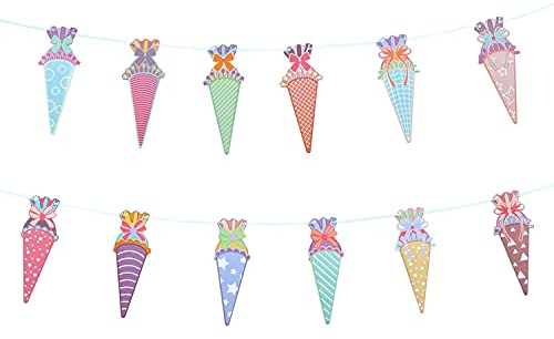 Oblique Unique® Zuckertüten Girlande Hänge Deko für Schuleinführung Einschulung Schulanfang Schulstart Dekoration Banner Schule Jungs Mädchen bunt