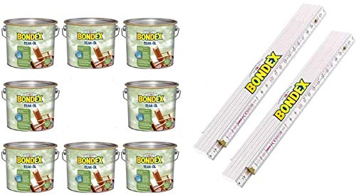 Bondex BigPack XXL 8x Teak Öl Teak 2,50l 330059 + 2 x Bondex Zollstock
